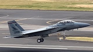 3 USAF McDonnell Douglas F15C Eagle’s amp 1 Boeing F15EX Eagle II “Redhawks” Departing PDX [upl. by Kcoj168]