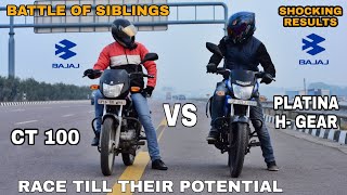 Bajaj Platina HGear Vs Bajaj CT100  Race Till Their Potential  Battle Of Siblings [upl. by Lytsyrk868]