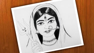 Maa Durga Sketch Drawing  Powerful Ink Art of Goddess Durga [upl. by Akoyin698]