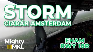 Flying during storm Ciarán and landing on runway 18R Polderbaan Amsterdam Airport Schiphol EHAM AMS [upl. by Neelat]