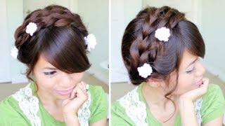 Summer Milkmaid Braided Updo Hairstyle for Medium Long Hair Tutorial [upl. by Kauffman90]