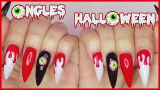 ONGLES YEUX amp SANG EN 3D 💉  AcryliqueGel  Halloween 2018 [upl. by Legnaleugim]