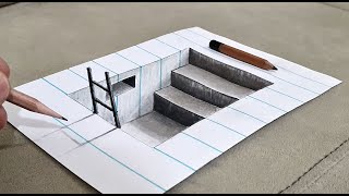 3d drawing stairs on paper for beginners [upl. by Aholah]