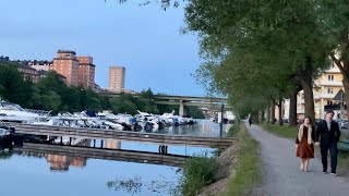 Stockholm Walks Kungsholmen along the canal Bright summer night in Kungsholms strand area [upl. by Notffilc]