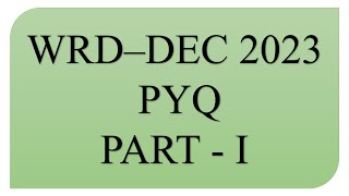 Previous Year Questions WRD CEA DEC 2023  PART  I  PYQ Civil engineering PYQ TCS amp IBPS [upl. by Yeliah544]