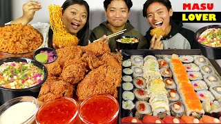 Mukbang Ft prasannalama07 amp prafullalama07  Eating Sushi Crispy Fried Chicken amp Spicy Noodles [upl. by Baudelaire]