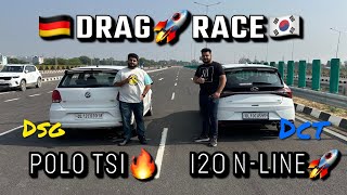 Polo GT TSI vs i20 NLine DRAG RACE DSG VS DCT Who rules the segment pologt i20nline dragrace [upl. by Ydoow]