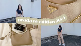 PRADA Reedition 2005 Saffiano Beige Leather Bag  What Fits in My Bag [upl. by Aisatsan]