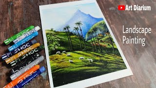 Landscape Painting with Oil Pastel for beginners  Step by Step [upl. by Kcam760]