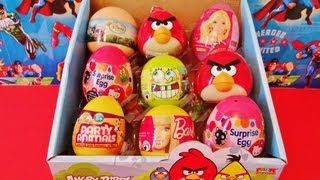 9 SURPRISE EGGS unboxing SpongeBob SquarePants Angry Birds Disney Fairies Barbie [upl. by Lauro]