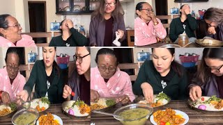 Pork fry amp watercress nepali Styleko mukbang families😂🙏gurungfamily4715 [upl. by Enyluqcaj780]