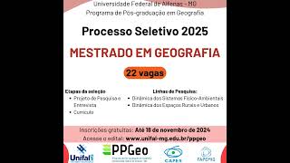 Seleção de Mestrado em Geografia UNIFALMG 2025 [upl. by Cerveny]