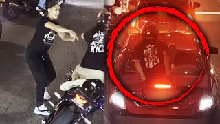 Mom Confronts Armed Biker Who Smashed Car Window [upl. by Olva]