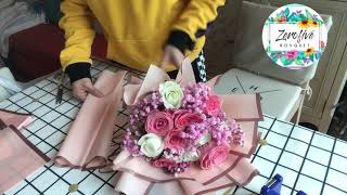 10 Roses wrapping tutorialsimple wrap flower bouquet [upl. by Lyrahs738]