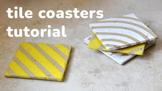 DIY Ceramic Tiles Coasters  Tape Resist Pottery [upl. by Haleemaj]