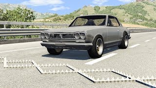 Spike Strip Pileup Car Crashes 3  BeamNG DRIVE  SmashChan [upl. by Mcquillin]