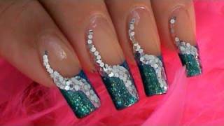 Take 2 BLUE GREEN SILVER NAIL ART DESIGN TUTORIAL [upl. by Alleen]