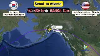 Seoul to Atlanta Flight Route Emirates airlines  Flightradar24 shortsviral aviation seoul [upl. by Bores]