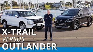 2023 Mitsubishi Outlander PHEV v Nissan XTRAIL ePOWER Comparison  Electrified midsize SUV battle [upl. by Wolram]