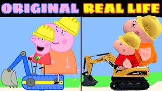 Peppa Pig drive an excavator with Mummy  Peppa Pig Original vs Real life  Peppa Pig Animation [upl. by Ellenid]