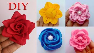 DIY How to Make Fabric Rose Flowers  Cloth Flower Making  DIY Fabric Rose [upl. by Amandi]