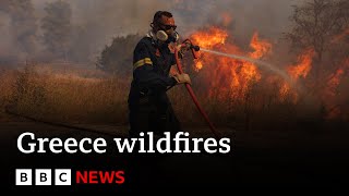 Greece wildfires reach Athens as thousands are evacuated  BBC News [upl. by Gnouh]