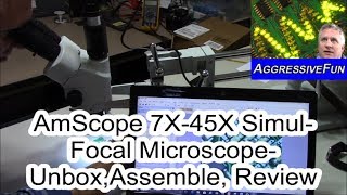 AmScope 7X to 45X Stereo SimulFocal Microscope  Unboxing Assembly and Review [upl. by Rosemaria252]