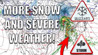 MORE SNOW AND SEVERE WEATHER across the US for Friday [upl. by Enelrad329]