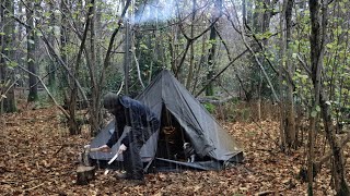 Solo Camping with a Woodstove in Heavy Rainstorm [upl. by Nihi]