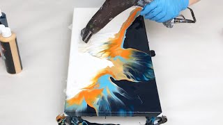 Orange and Blue Acrylic Pour With a Hairdryer [upl. by Annig]