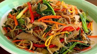 Japchae Glass noodles stirfried with vegetables 잡채 [upl. by Ennahtur202]