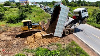 Incredible First New Project Extreme Dump Truck Fly Unloading Fails Us Power Dozer Push Out Of Stuck [upl. by Dowski]