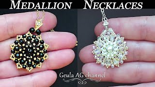 Beaded Medallion Necklaces DIY Beads Pendant Necklace Beginners Beading Tutorial [upl. by Osborn]