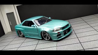 Unboxing Brian Nissan Skyline GTR34 Fast and Furious Turbo Charged Prelude Jada Toys diecast 124 [upl. by Dunn793]