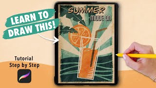 Procreate Drawing for Beginners Vintage Summer Poster Digital Art Tutorial step by step [upl. by Bessy]