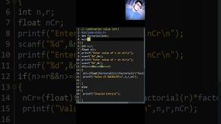 C Programming  Combination Value nCr  Coding With Sohail shorts [upl. by Erfert]