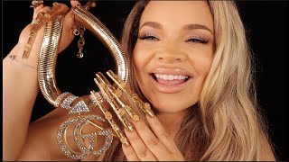 ASMR My Gold Jewelry Collection 10XL Nails Scratching  Tapping [upl. by Gusty]