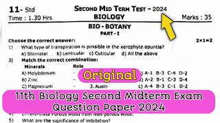 11th Biology Second Midterm Exam Original Question Paper 2024  Important Questions [upl. by Atirahc]