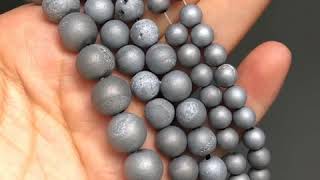 Natural Stone Grey Matte Metallic Coated Druzy Agates Beads Loose Spacer Jewelry Beads For Making [upl. by Ubald]