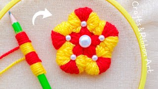 Its so Beautiful 💖🌟 Superb Woolen Flower Making Trick with Pencil  DIY Amazing Woolen Flowers [upl. by Adniralc111]