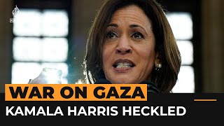 Kamala Harris heckled over Gaza during Jimmy Kimmel talk show filming  AJ shorts [upl. by Aenitsirhc639]