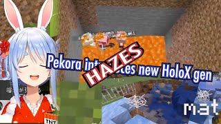 Pekora amp Botan introduce new HoloX gen to Minecraft by burning and exploding them for Usada Kensetsu [upl. by Kries]