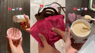 Girly Morning skincare routine 🌸🎀asmr haircare aesthetic selfcare viralvideo [upl. by Topliffe]