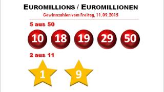 Euromillions EurolottoGewinnzahlen vom Freitag 11092015 [upl. by Esirec]