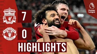 HIGHLIGHTS Liverpool 70 Man United  Salah breaks club record as Reds score SEVEN [upl. by Harac]