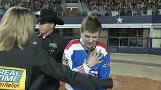 Jess Lockwood Suffers Broken Collarbone in Collision with Wild Goose  2019 PBR Global Cup [upl. by Bonnes855]