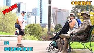 Cowboyprank in Melbourne city  lelucon statue prank luco patung [upl. by Kary918]