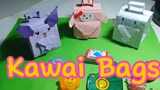 How to make school bag with one sheet of paper Cute Kawai Origami Bag🎒 cinnamoroll bag kuromi bag [upl. by Airemaj925]