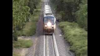 AMTRAK trains under bridge with DOPPLER EFFECT at Bloomington IL 2012 [upl. by Ahsikyw]