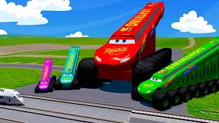 Big amp Small Long amp Tall Lightning Mcqueen With Rocket Engines vs Speed Trains  BeamNGDrive [upl. by Ecinad]